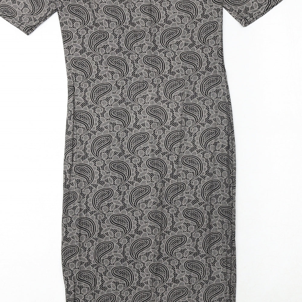 Club L Womens Black Paisley Polyester Bodycon Size 10 Boat Neck Pullover