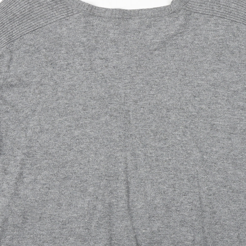 River Island Womens Grey V-Neck Viscose Pullover Jumper Size 8 - Elbow Patches