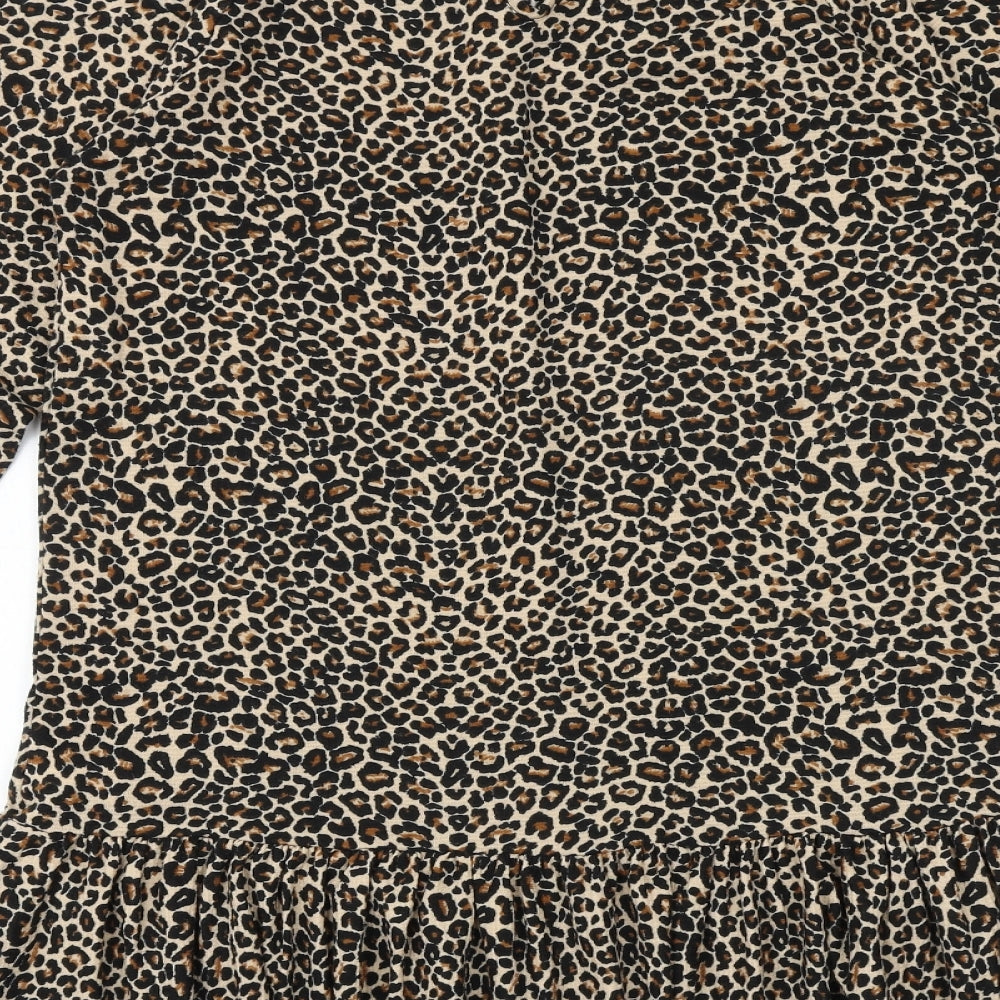 Lipsy Womens Brown Animal Print Polyester Shift Size 10 Boat Neck Button - Leopard Print