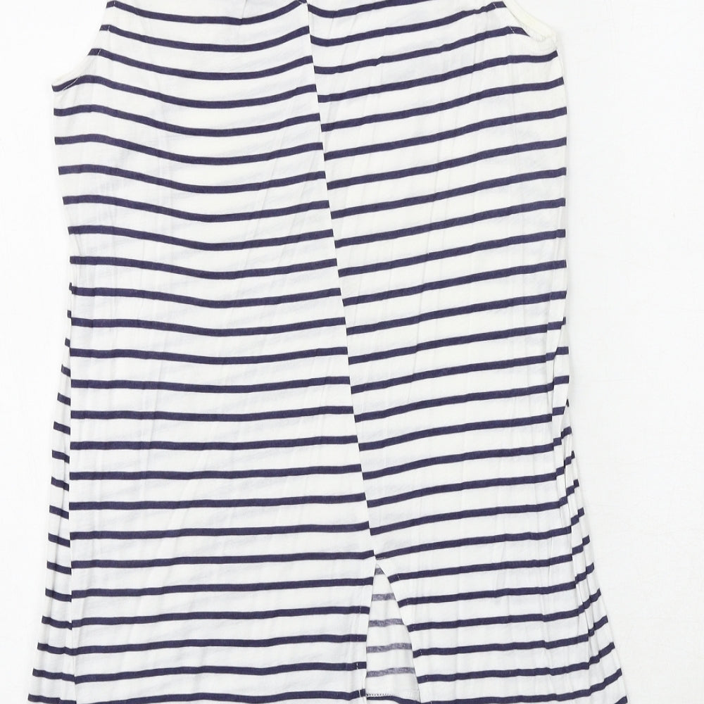 Dorothy Perkins Womens White Striped Polyester Basic Tank Size 10 Boat Neck - Crocheted Lace Detail