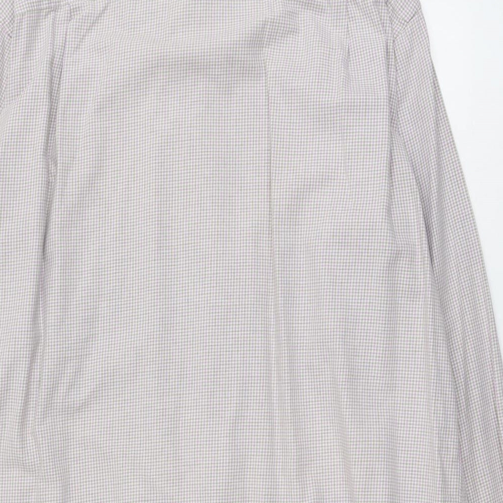 Marks & Spencer Mens Pink Check Polyester Button-Up Size 16.5 Collared Button