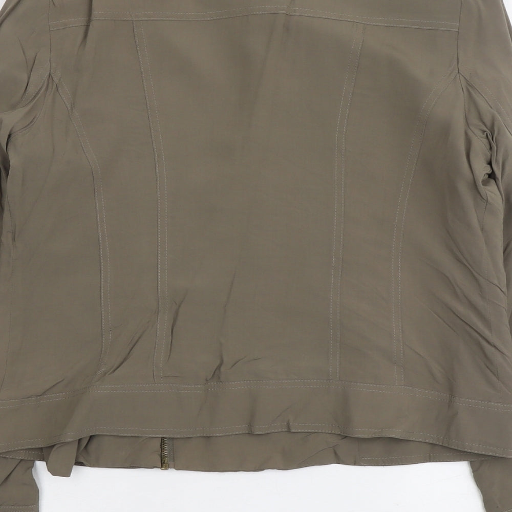 ANNE WEYBURN Womens Green Biker Jacket Size 12 Zip