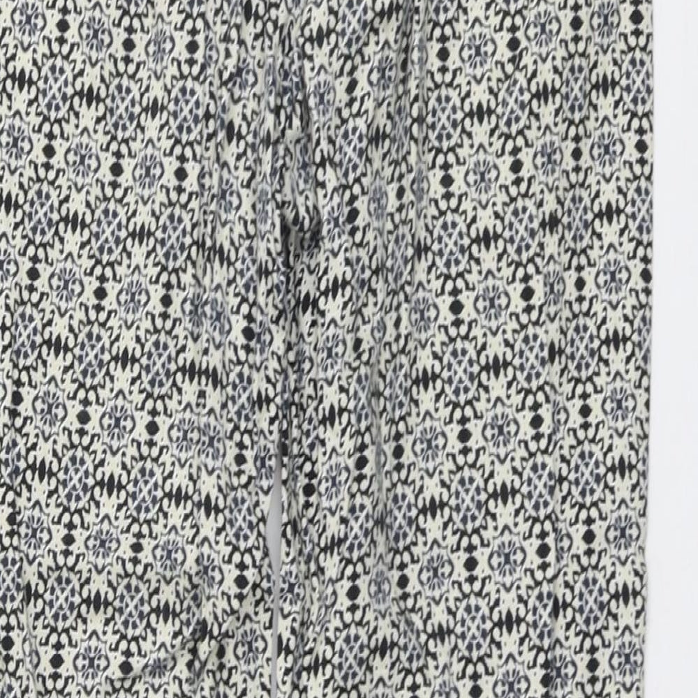 H&M Womens Black Geometric Cotton Trousers Size 10 L25 in Regular Button