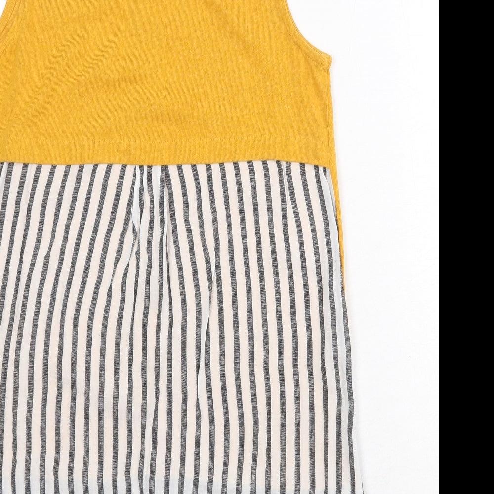 River Island Womens Yellow Striped Cotton Basic Tank Size 8 Round Neck