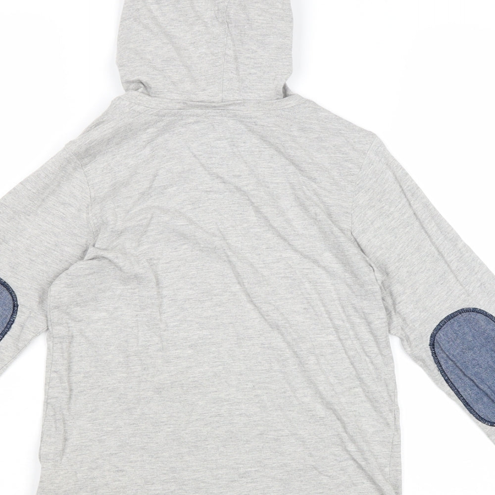 Next Boys Grey Cotton Pullover Hoodie Size 7 Years Pullover - Elbow Patches