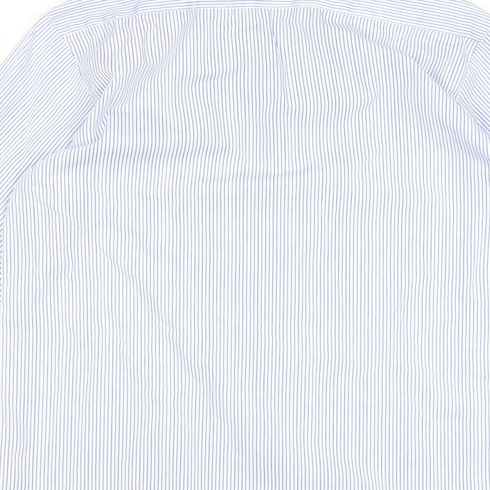 Denby Dale Mens Blue Striped Polyester Button-Up Size 14 Collared Button