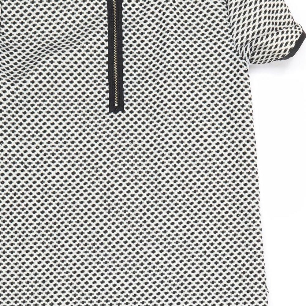 Marks & Spencer Womens Grey Geometric Polyester Shift Size 12 Boat Neck Zip
