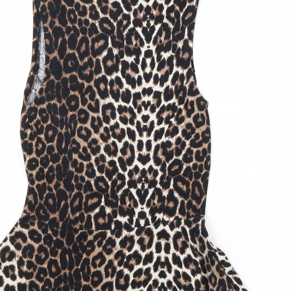 New Look Womens Brown Animal Print Polyester Basic Tank Size 8 Boat Neck - Leopard Print