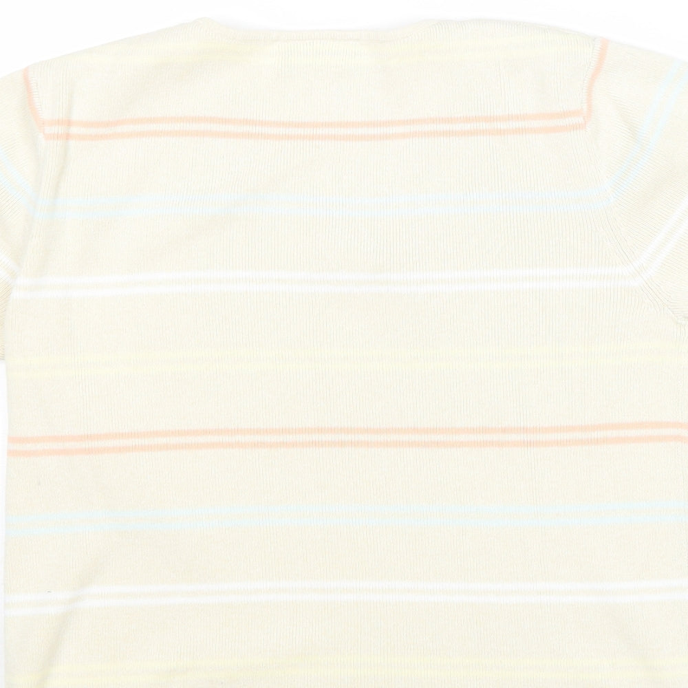 BHS Womens Beige V-Neck Striped Cotton Pullover Jumper Size 14