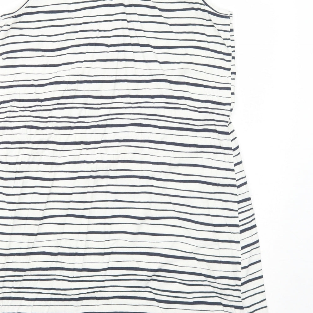 La Redoute Womens White Striped Cotton Basic Tank Size L Round Neck