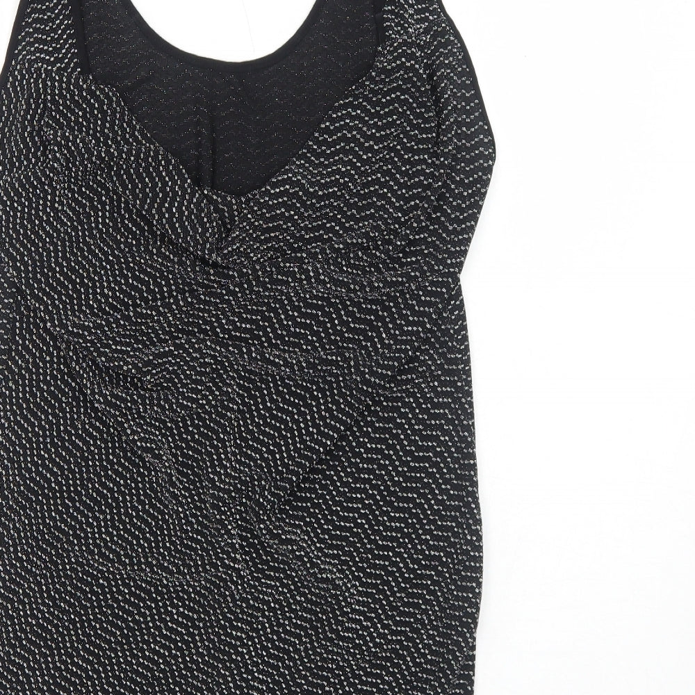 Oasis Womens Black Geometric Polyamide Basic Tank Size M Round Neck