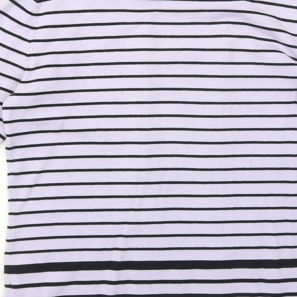 M&Co Womens Purple Round Neck Striped Viscose Pullover Jumper Size 10