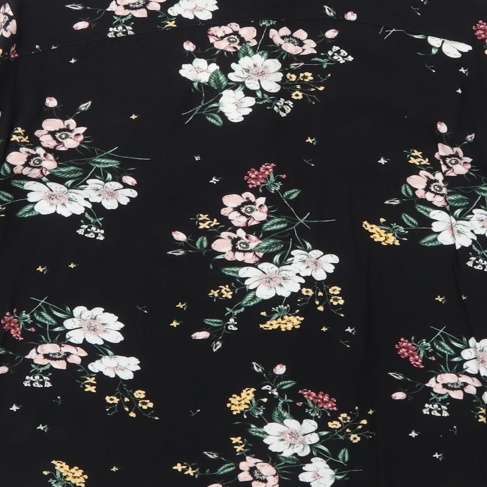 H&M Womens Black Floral Viscose Basic Button-Up Size 6 Collared
