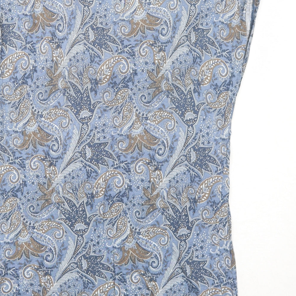 RESERVED Womens Blue Paisley Viscose Basic T-Shirt Size XL Cowl Neck