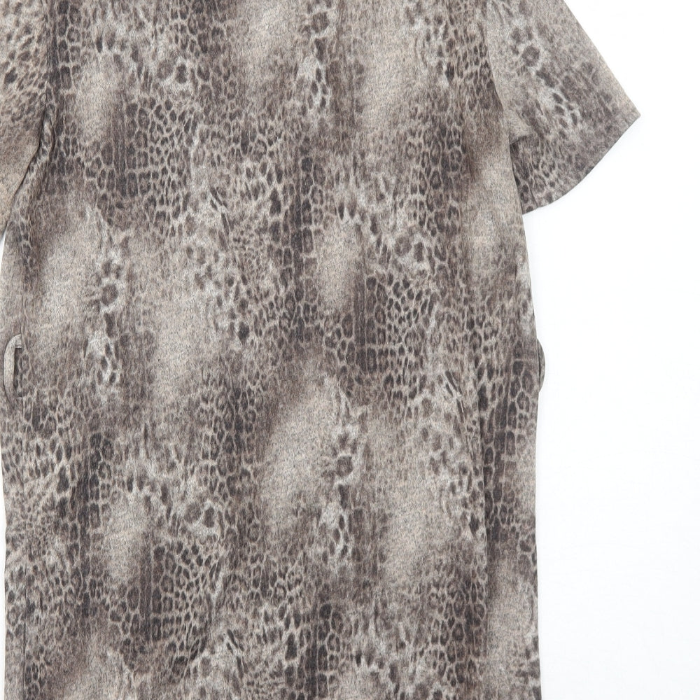 Select Womens Brown Animal Print Polyester A-Line Size 8 High Neck Pullover - Leopard Pattern