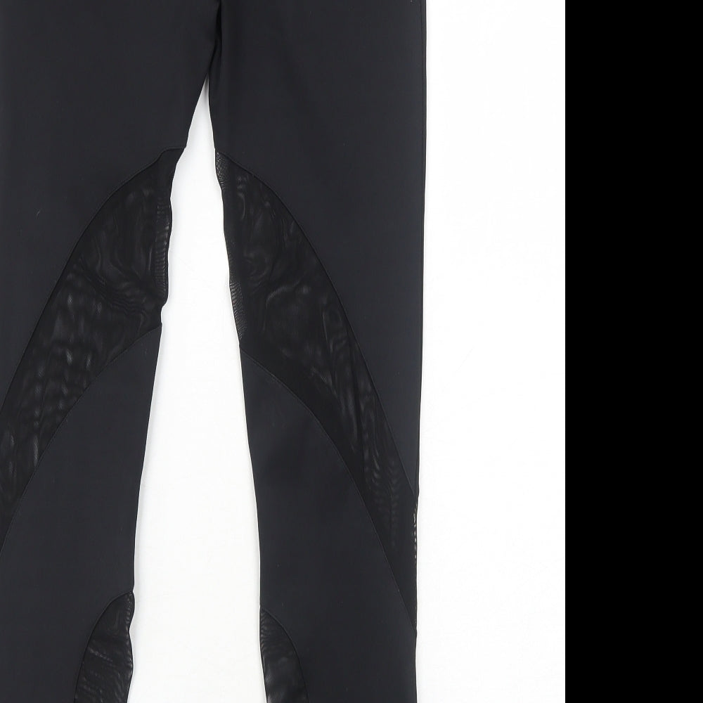 Kisaiya Womens Black Polyester Compression Leggings Size XS Regular Pullover - Leggings Mesh Panels