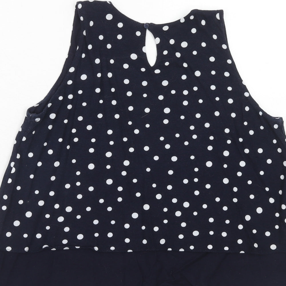 Mango Womens Blue Polka Dot Viscose Basic Tank Size S Round Neck