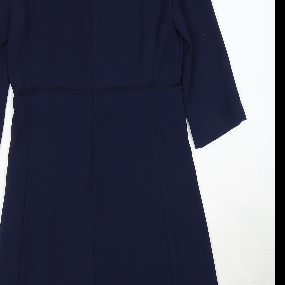 Zara Womens Blue Polyester A-Line Size S Boat Neck Zip