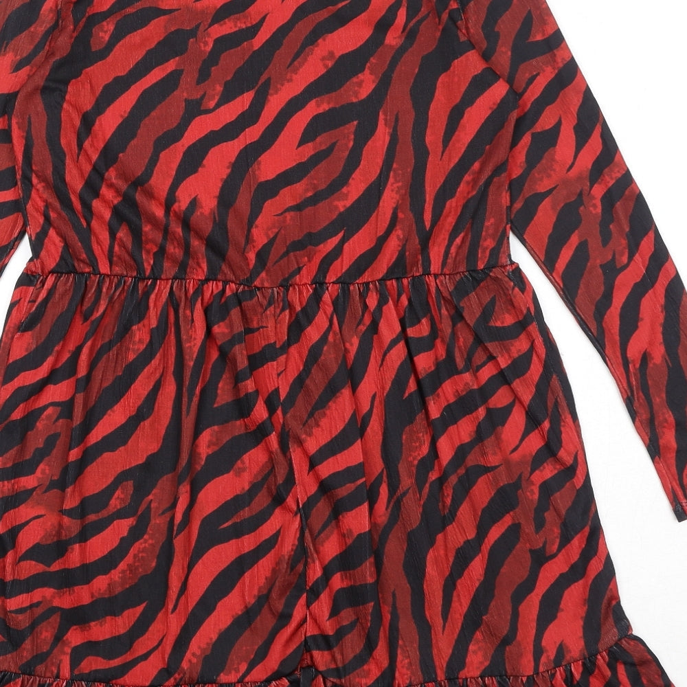 River Island Womens Red Animal Print Polyester Mini Size 6 Boat Neck Pullover - Zebra Print