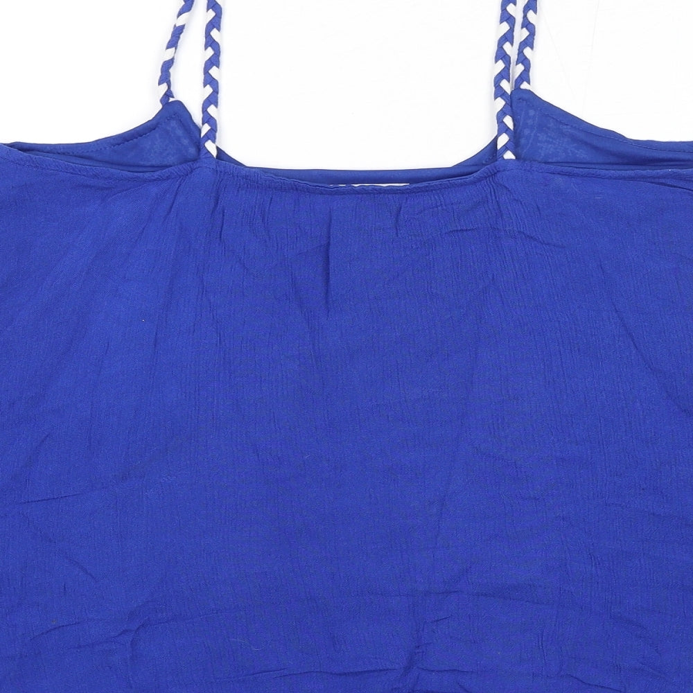 Mango Womens Blue Polyester Basic Tank Size S Round Neck
