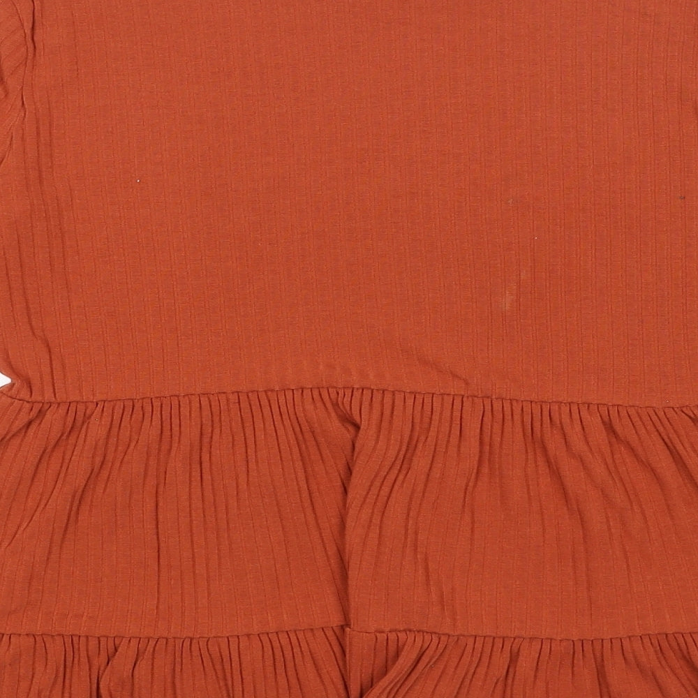 New Look Womens Orange Polyester Basic Blouse Size 10 Boat Neck - Ribbed