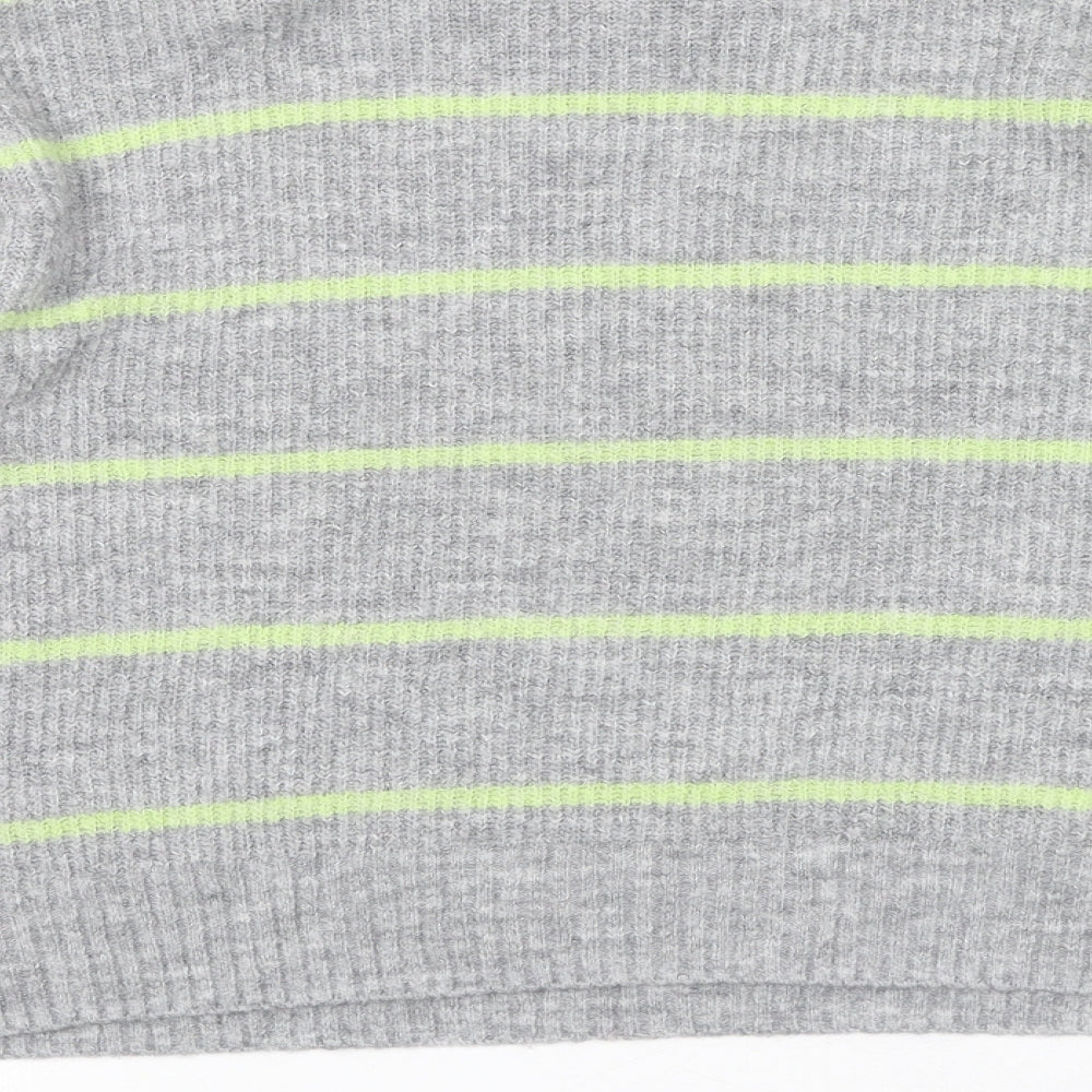 Divided by H&M Womens Green Round Neck Striped Acrylic Pullover Jumper Size M