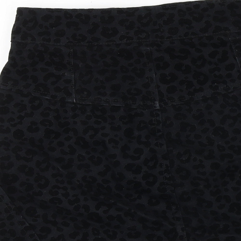 Topshop Womens Black Animal Print Polyester A-Line Skirt Size 8 Zip - Leopard Pattern