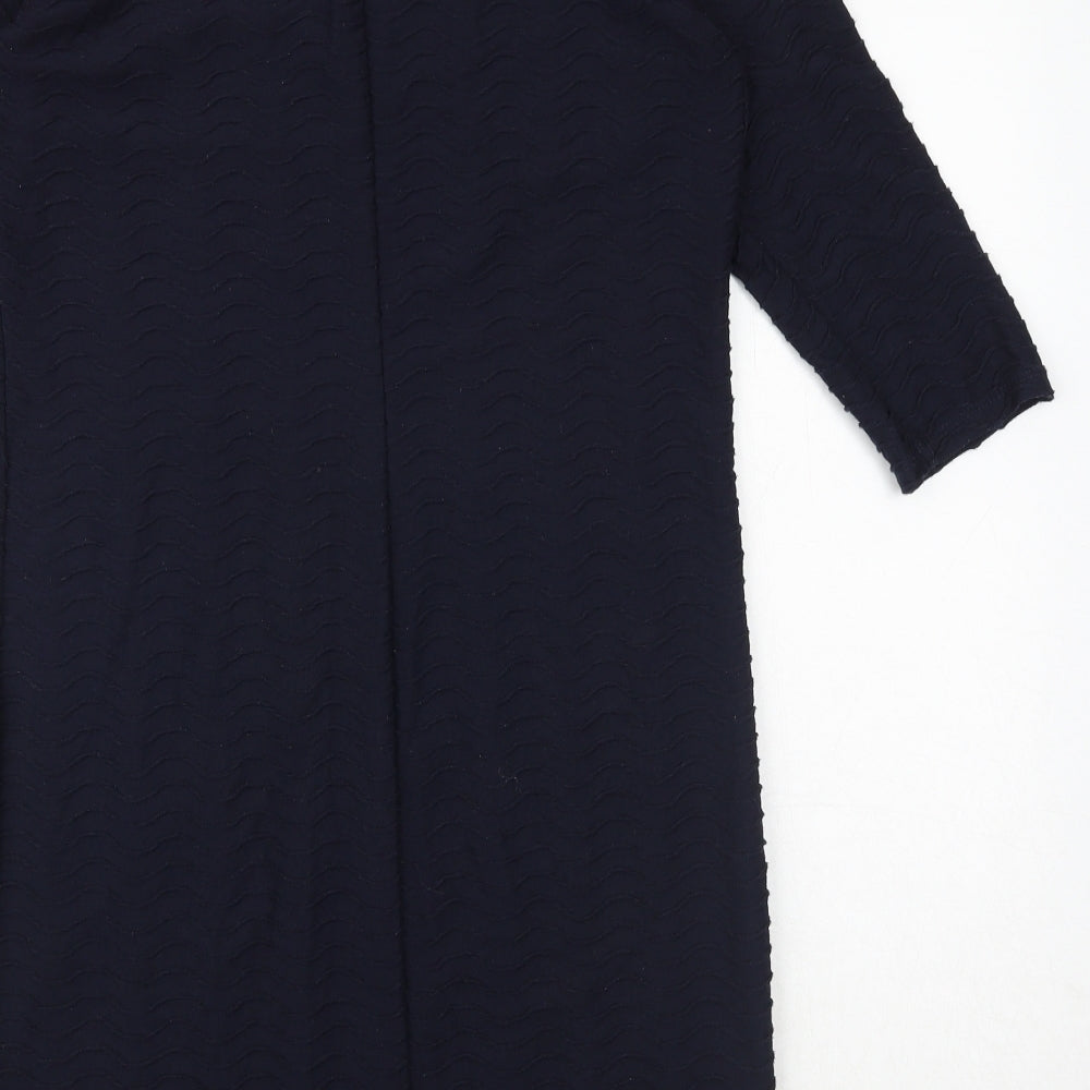 Marks & Spencer Womens Blue Polyester Sheath Size 12 Boat Neck Pullover - Textured