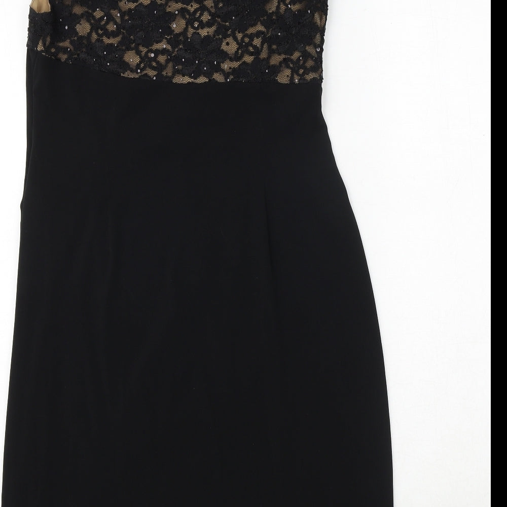 Connected Womens Black Nylon Pencil Dress Size 8 Boat Neck Pullover - Lace Detail
