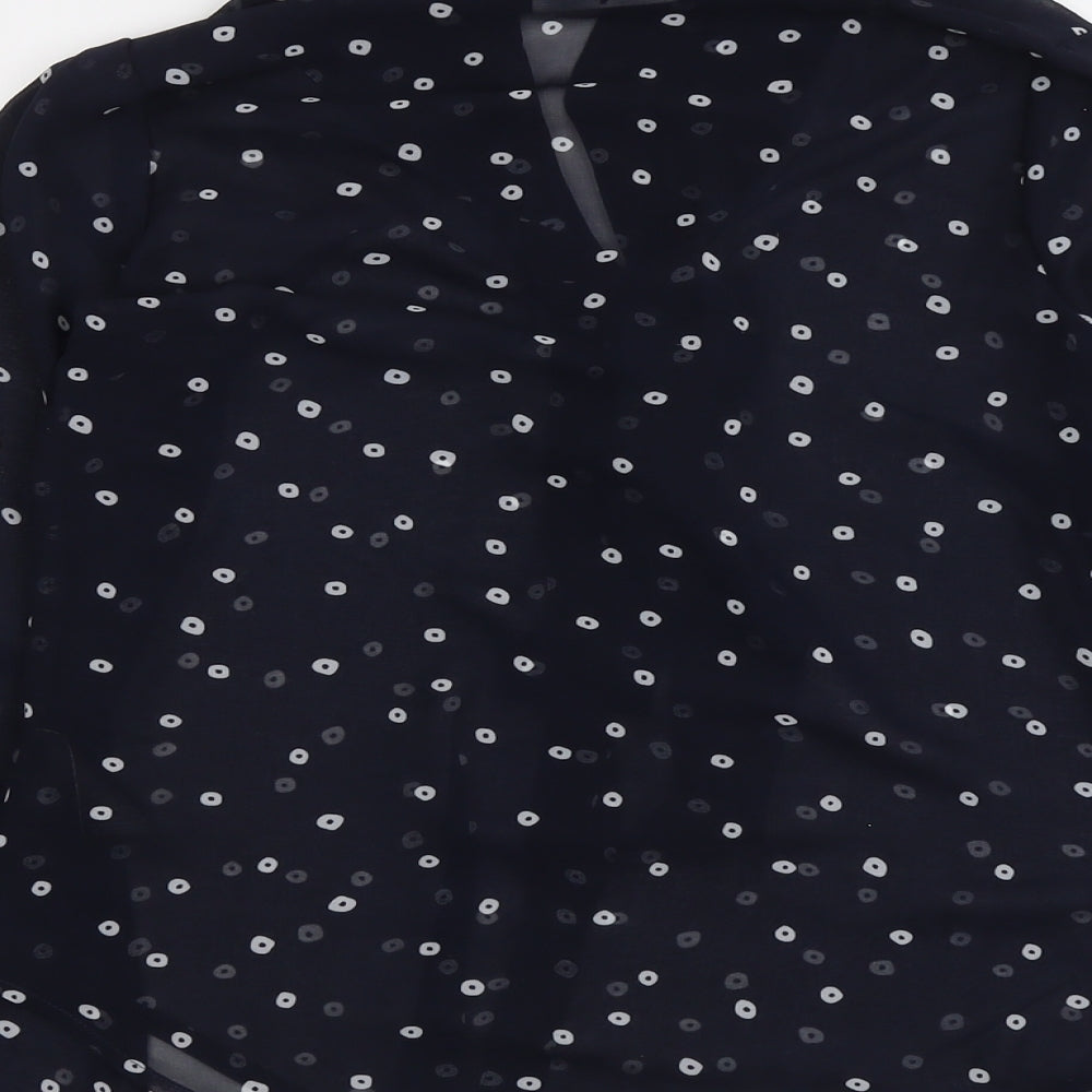V By Very Womens Blue Geometric Polyester Basic Blouse Size 8 Collared