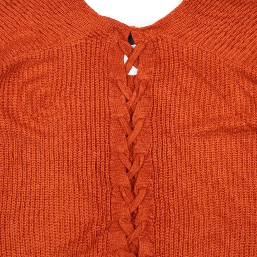 New Look Womens Orange V-Neck Aramid Pullover Jumper Size S