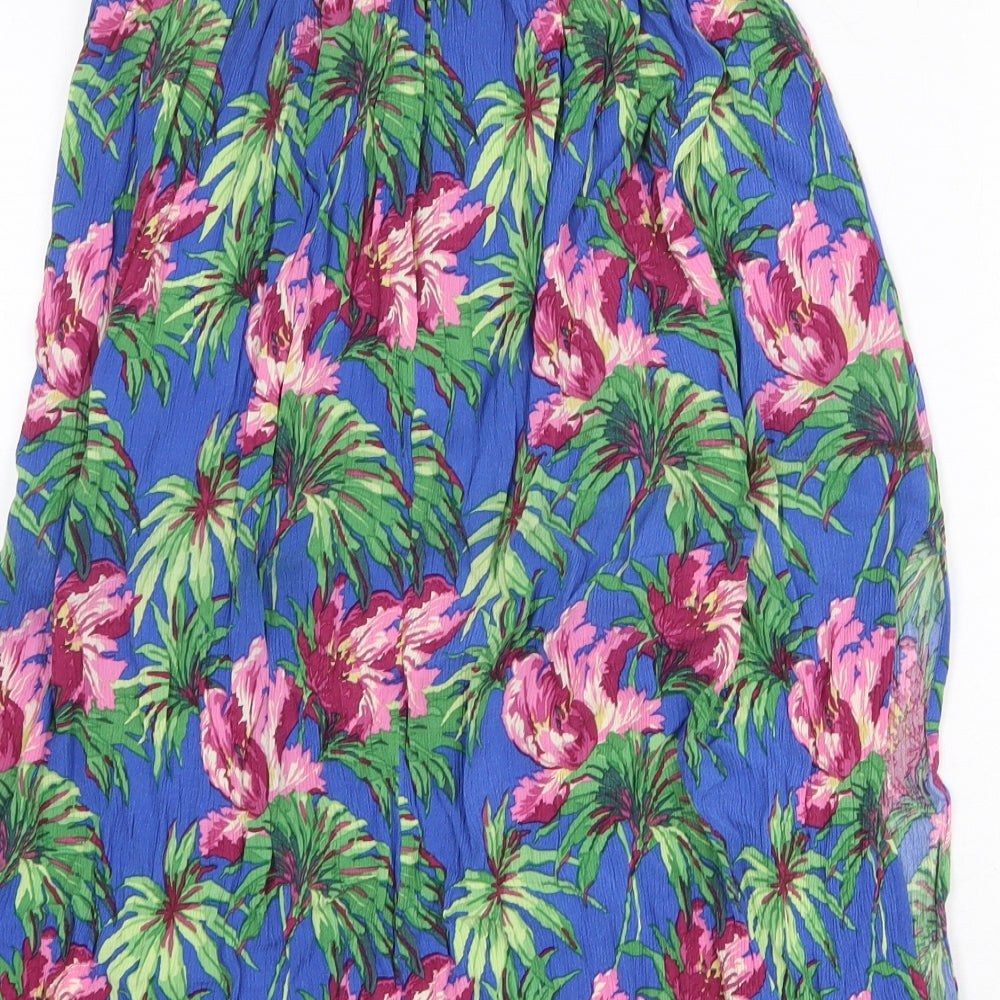Topshop Womens Blue Floral Viscose Swing Skirt Size 10 Zip