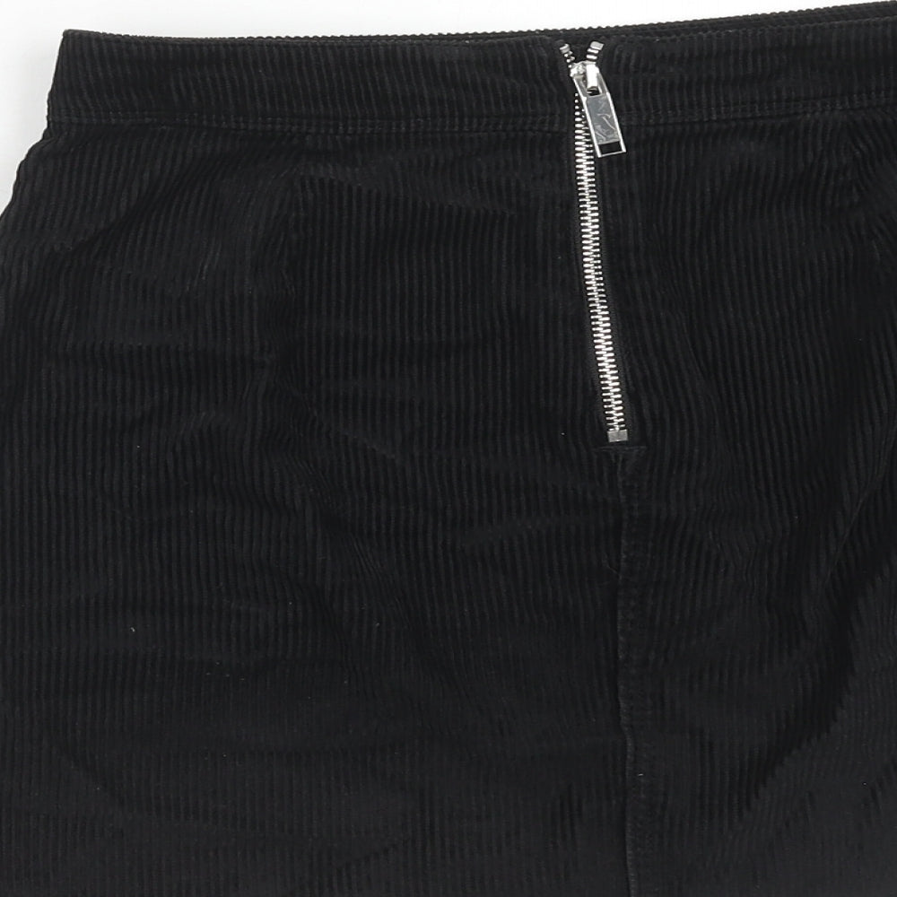 Marks & Spencer Womens Black Cotton Mini Skirt Size 8 Zip