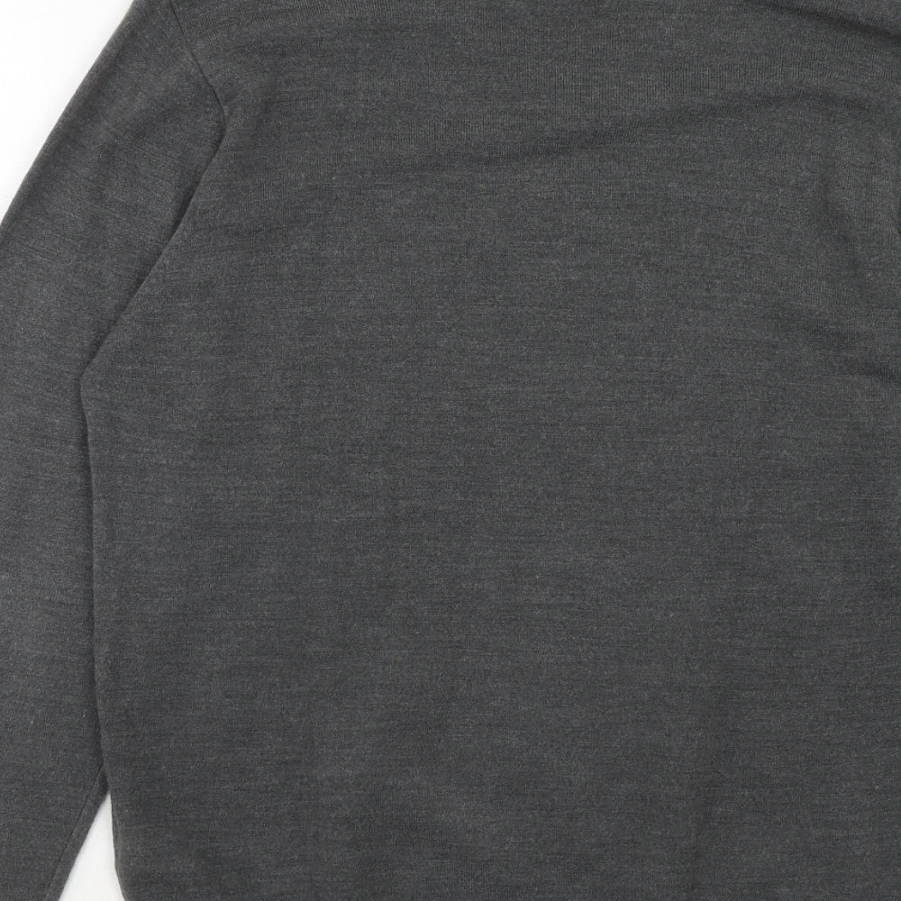 Marks & Spencer Mens Grey V-Neck Acrylic Pullover Jumper Size L Long Sleeve