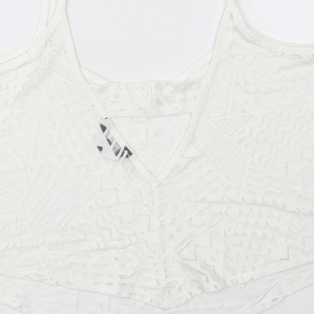 New Look Womens White Geometric Viscose Cropped Tank Size 14 V-Neck