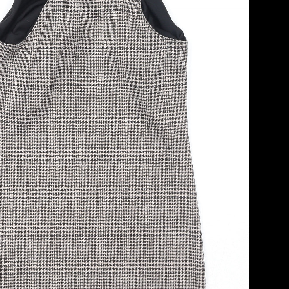 New Look Womens Black Houndstooth Polyester Pinafore/Dungaree Dress Size 6 Square Neck Pullover