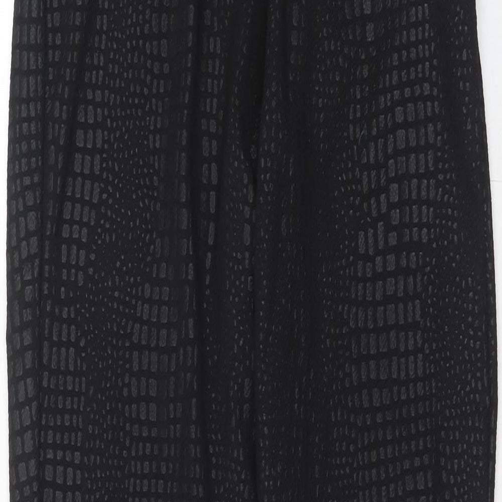 PRETTYLITTLETHING Womens Black Animal Print Polyester Trousers Size 8 Regular - Snakeskin Pattern