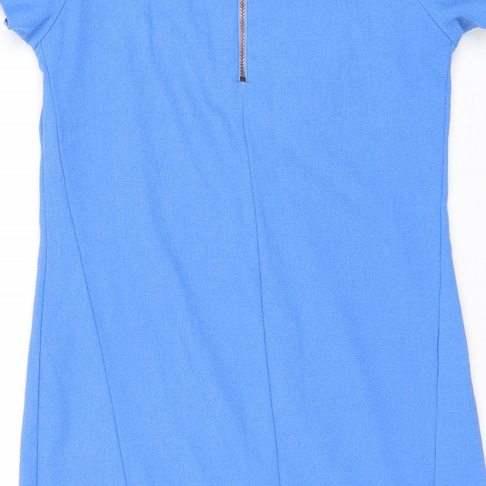 Topshop Womens Blue Polyester A-Line Size 8 Round Neck Zip