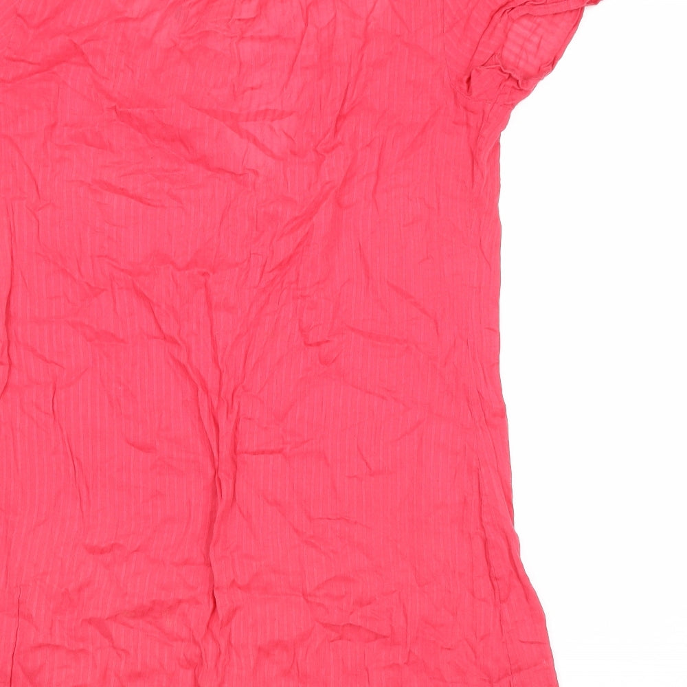 Marks and Spencer Womens Pink Striped Cotton Basic Blouse Size 10 Scoop Neck