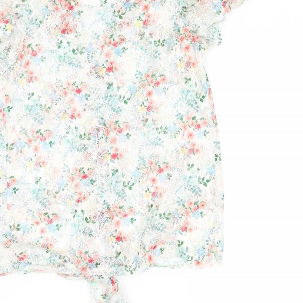 New Look Womens Multicoloured Floral Polyester Basic Button-Up Size 6 V-Neck - Knot Front