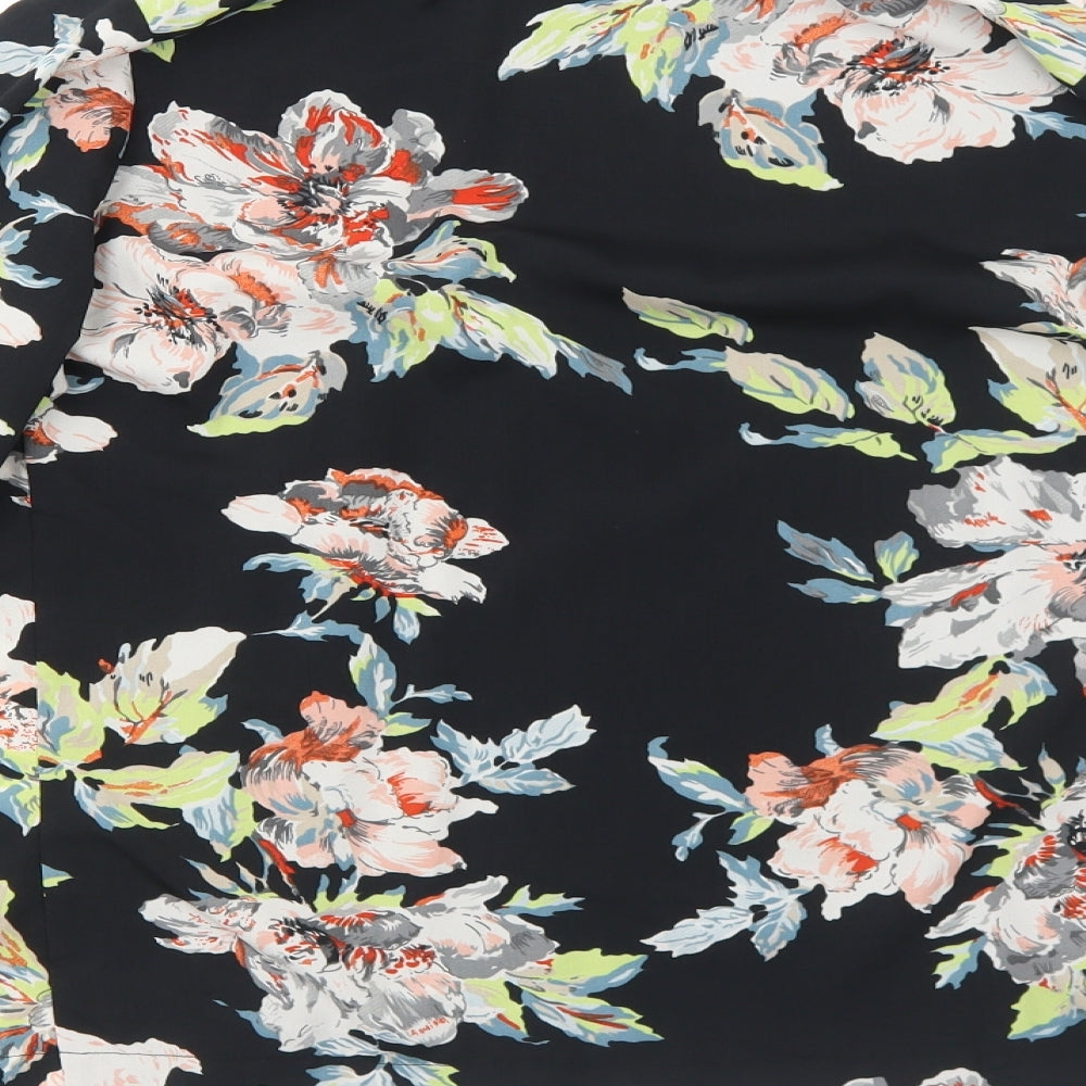 Select Womens Black Floral Polyester Kimono Blouse Size 6 V-Neck