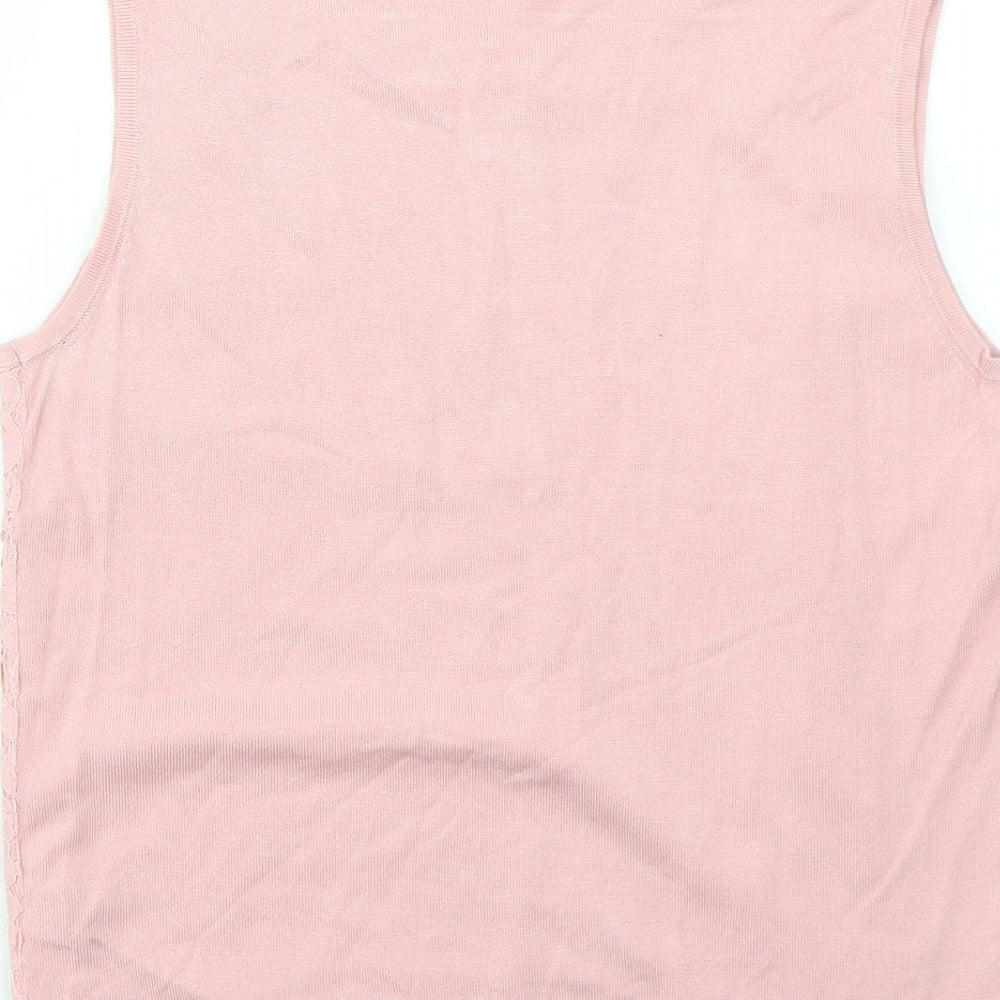 Very Womens Pink Mock Neck Viscose Vest Jumper Size 12 - Lace Overlay
