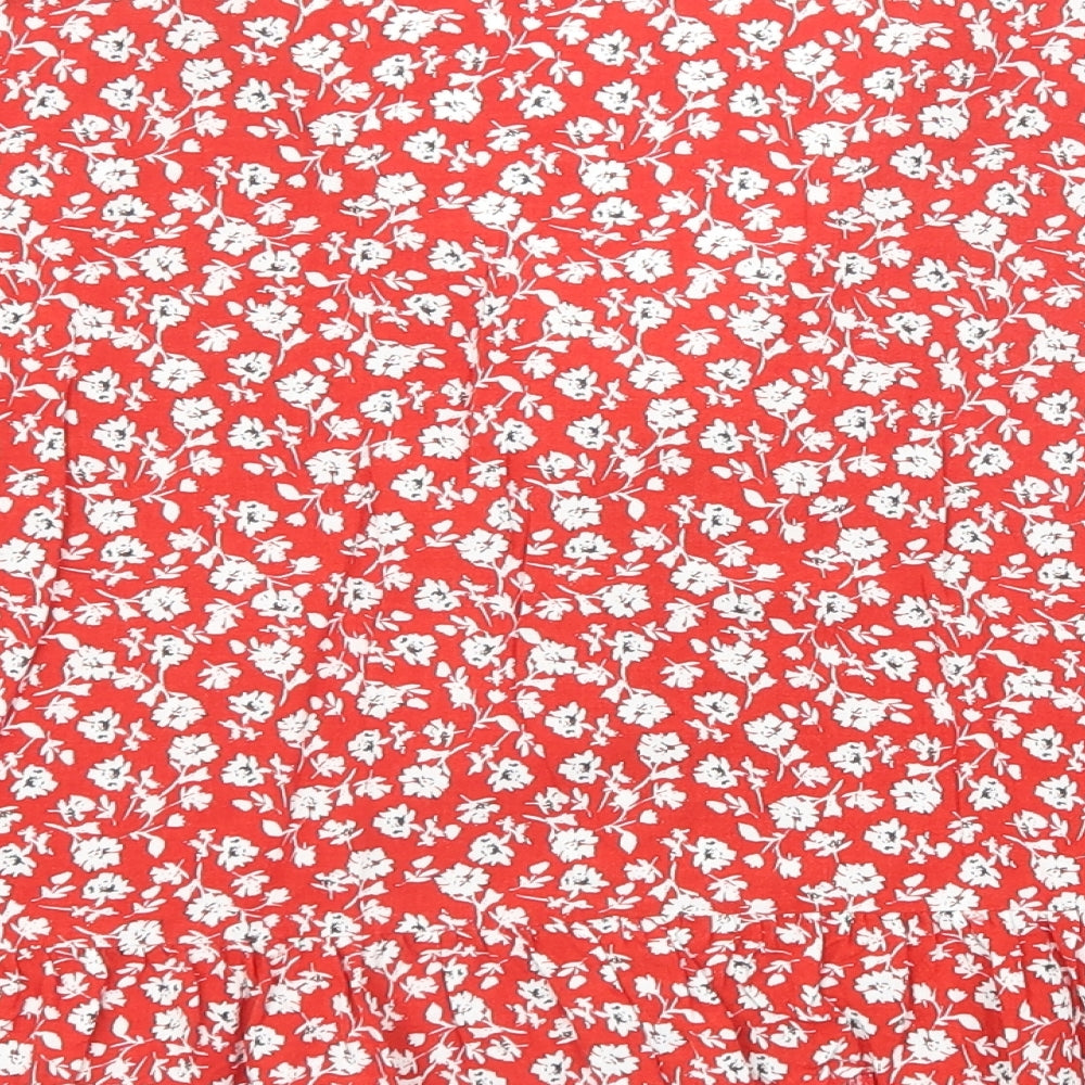 New Look Womens Red Floral Viscose Basic Button-Up Size 16 V-Neck