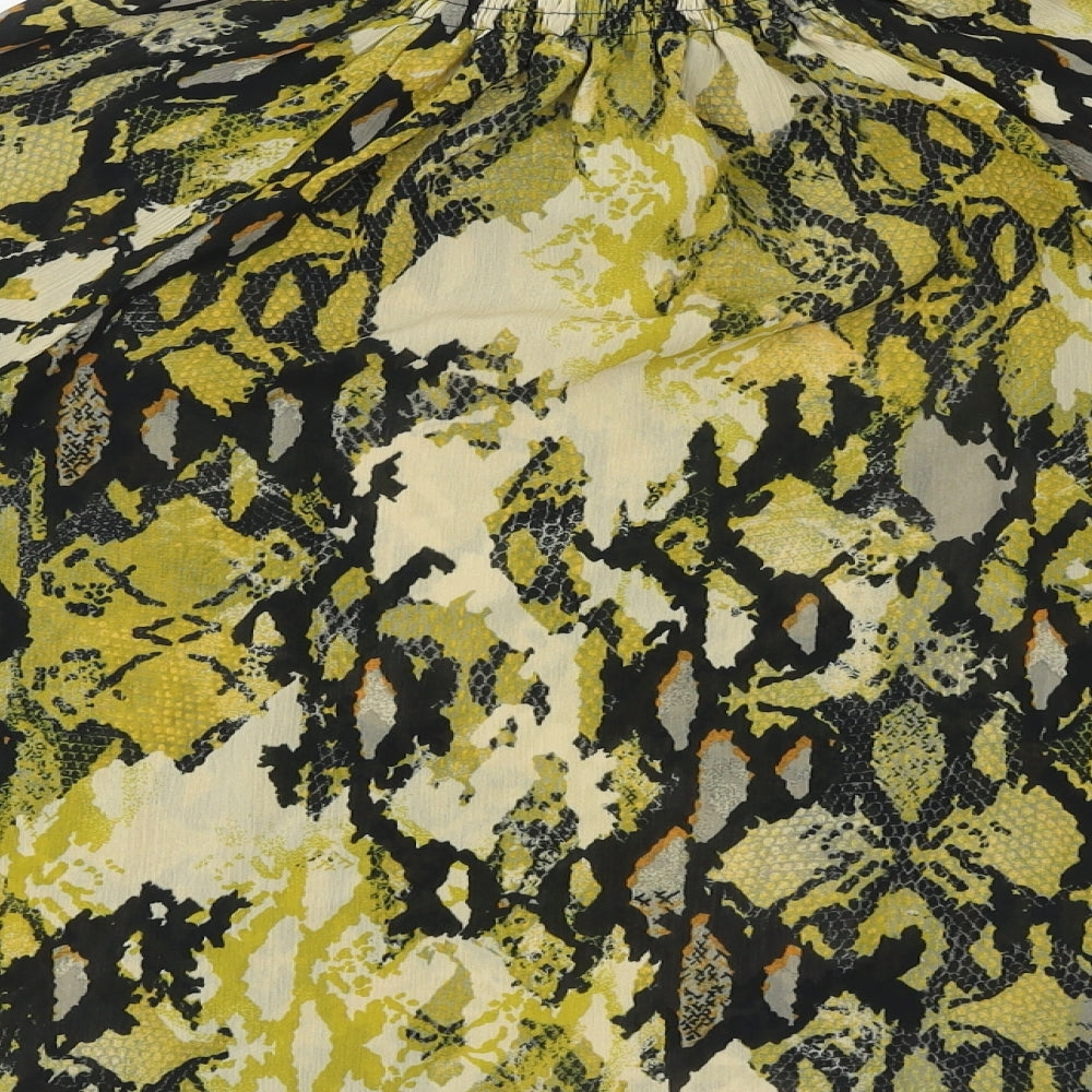 Marks & Spencer Womens Yellow Animal Print Polyester Basic Blouse Size 8 High Neck - Snakeskin Pattern