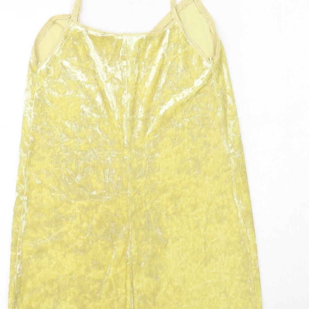 Zara Womens Yellow Polyester Slip Dress Size S V-Neck Pullover
