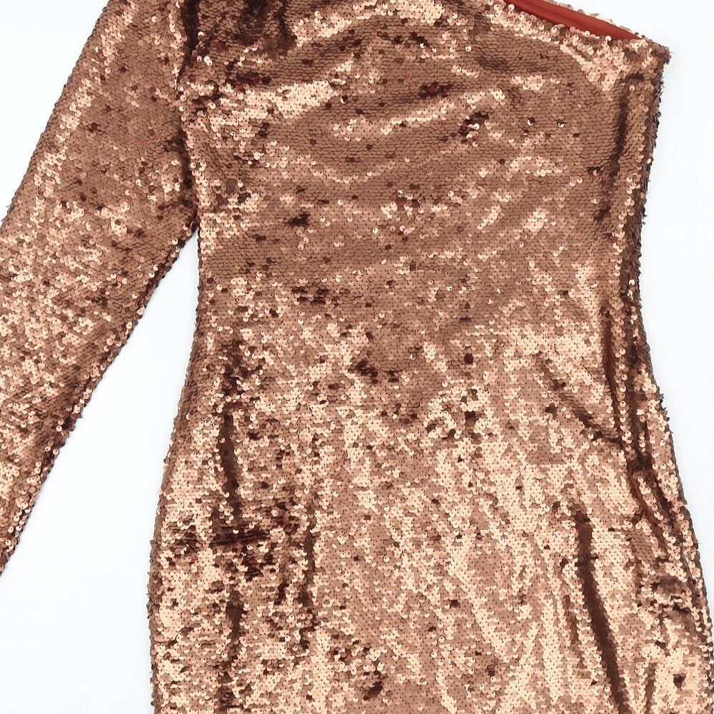 Glamorous Womens Brown Polyester Bodycon Size 10 One Shoulder Zip