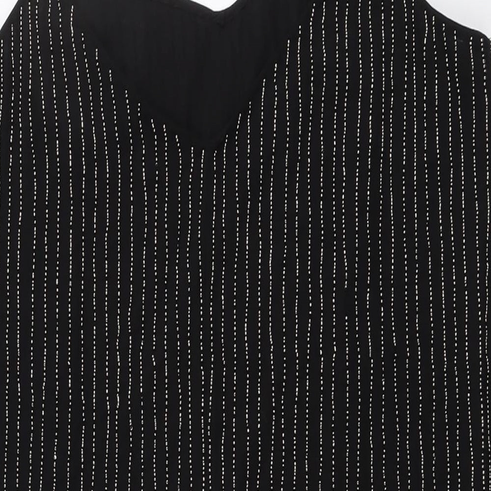Glamorous Womens Black Striped Polyester Slip Dress Size M V-Neck Pullover