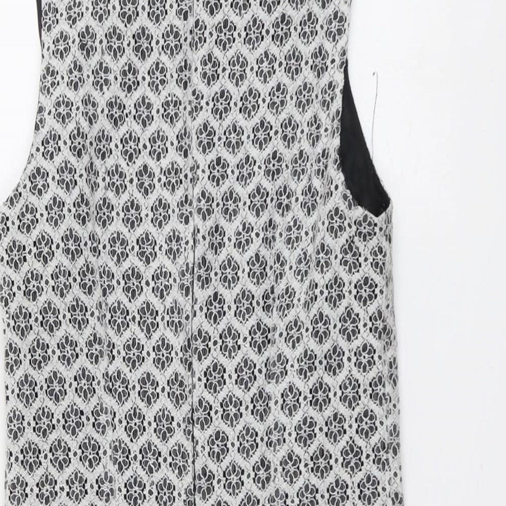New Look Womens Black Geometric Cotton A-Line Size 8 Collared Zip