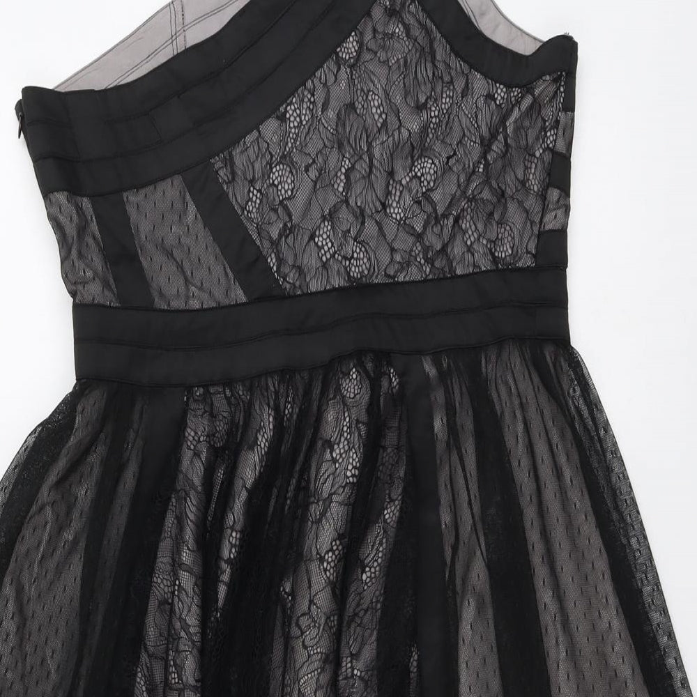 Therapy Womens Black Geometric Polyamide Trapeze & Swing Size 12 One Shoulder Zip
