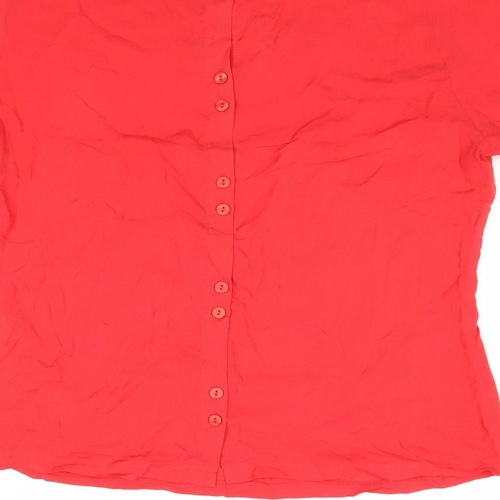 Warehouse Womens Red Viscose Basic Blouse Size 12 Round Neck